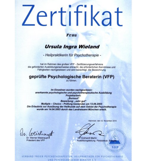Zertifikat des VFP